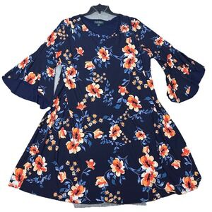 Lauren Ralph Lauren Floral Bell Sleeve Navy Dress Size 20W Stretch A-Line NWT